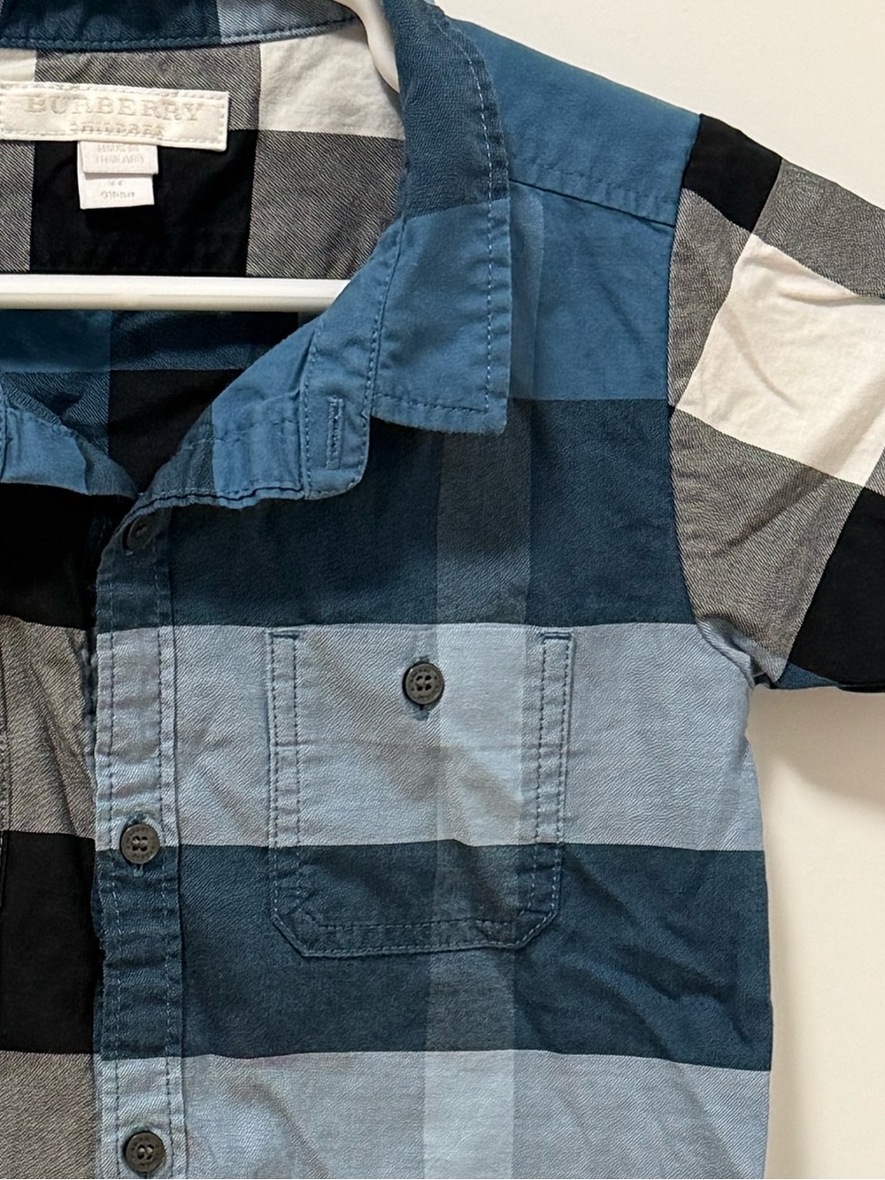 Authentic Burberry Boys Blue Plaid Short-Sleeve Button Down Shirt - Picture 7 of 7